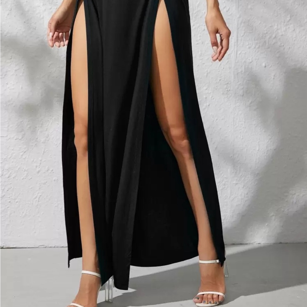 Shein - Black Maxi Slit Skirt Night Out - Picture 4 of 8